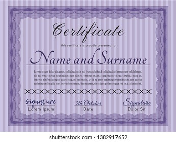 Violet Diploma template or certificate template. With complex background. Detailed. Perfect design. 