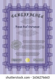 Violet Diploma template or certificate template. With complex background. Customizable, Easy to edit and change colors. Retro design. 