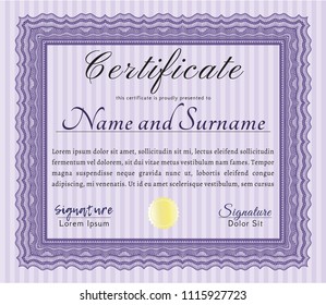 Violet Diploma template or certificate template. Customizable, Easy to edit and change colors. With guilloche pattern and background. Elegant design. 