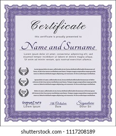 Violet Diploma template or certificate template. Customizable, Easy to edit and change colors. Complex background. Money style design. 