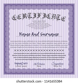 Violet Diploma template or certificate template. Customizable, Easy to edit and change colors. With linear background. Money Pattern. 