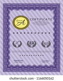 Violet Diploma template or certificate template. Customizable, Easy to edit and change colors. With complex background. Money style design. 