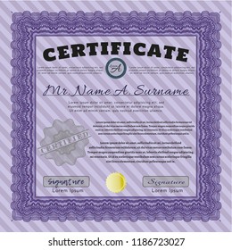 Violet Diploma template or certificate template. Customizable, Easy to edit and change colors. Easy to print. Cordial design. 