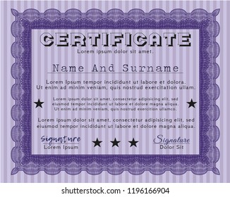 Violet Diploma template or certificate template. Customizable, Easy to edit and change colors. With guilloche pattern and background. Money style design. 