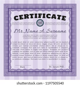 Violet Diploma template or certificate template. Customizable, Easy to edit and change colors. With linear background. Perfect design. 
