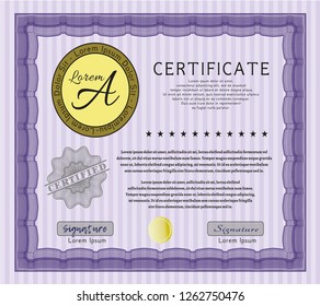 Violet Diploma template or certificate template. Customizable, Easy to edit and change colors. With complex background. Retro design. 