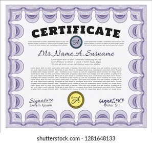 Violet Diploma template or certificate template. Customizable, Easy to edit and change colors. With complex linear background. Nice design. 