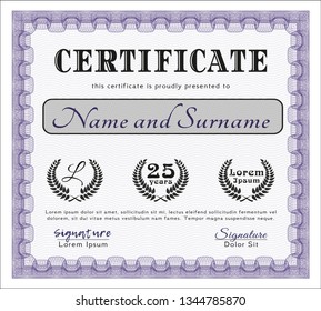 Violet Diploma template or certificate template. Customizable, Easy to edit and change colors. With linear background. Nice design. 