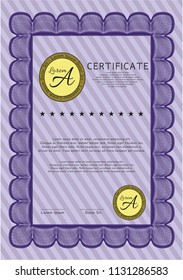 Violet Diploma template or certificate template. Easy to print. Lovely design. Vector illustration. 