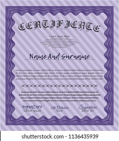 Violet Diploma template or certificate template. Easy to print. Vector illustration. Lovely design. 