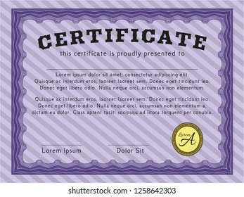 Violet Diploma template or certificate template. Easy to print. Cordial design. Customizable, Easy to edit and change colors. 