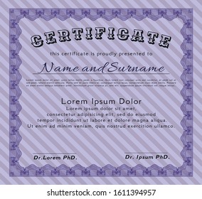 Violet Diploma template or certificate template. Elegant design. Customizable, Easy to edit and change colors. With guilloche pattern. 