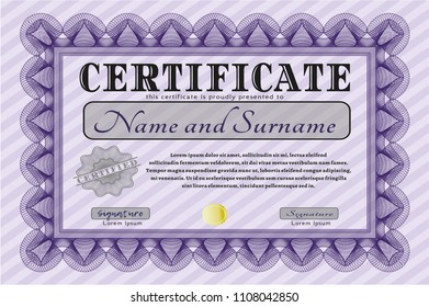 Violet Diploma template or certificate template. Excellent design. With quality background. Detailed. 