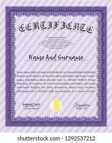 Violet Diploma template or certificate template. Excellent design. Complex background. Customizable, Easy to edit and change colors. 