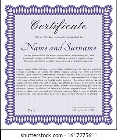 Violet Diploma template or certificate template. Good design. With complex background. Detailed. 