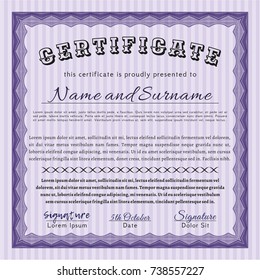 Violet Diploma template or certificate template. Good design. Detailed. With background. 