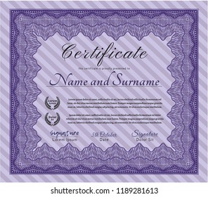 Violet Diploma template or certificate template. With guilloche pattern. Customizable, Easy to edit and change colors. Beauty design. 