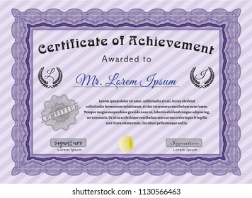 Violet Diploma template or certificate template. With linear background. Customizable, Easy to edit and change colors. Superior design. 
