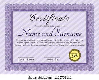 Violet Diploma template or certificate template. With linear background. Retro design. Customizable, Easy to edit and change colors. 