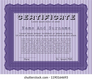 Violet Diploma template or certificate template. With linear background. Beauty design. Customizable, Easy to edit and change colors. 