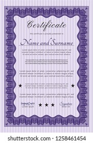 Violet Diploma template or certificate template. With linear background. Vector illustration. Beauty design. 