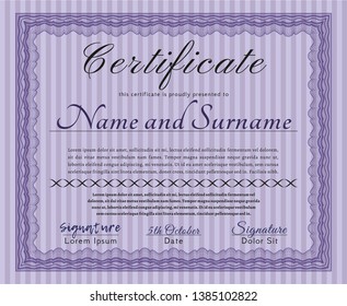Violet Diploma template or certificate template. With linear background. Customizable, Easy to edit and change colors. Elegant design. 