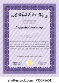 Violet Diploma template or certificate template. With linear background. Customizable, Easy to edit and change colors. Excellent design. 