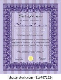 Violet Diploma template or certificate template. Modern design. Printer friendly. Vector illustration. 