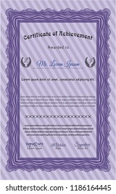 Violet Diploma template or certificate template. Modern design. With guilloche pattern and background. Customizable, Easy to edit and change colors. 