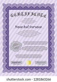 Violet Diploma template or certificate template. Modern design. Customizable, Easy to edit and change colors. With quality background. 