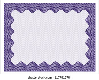 Violet Diploma template or certificate template. Money design. With great quality guilloche pattern. Customizable, Easy to edit and change colors. 