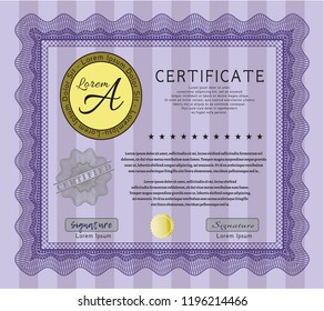 Violet Diploma template or certificate template. Money Pattern design. Detailed. Printer friendly. 