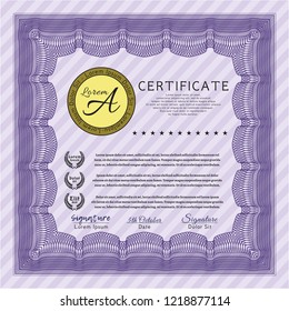 Violet Diploma template or certificate template. Money Pattern design. Easy to print. Detailed. 