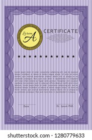 Violet Diploma template or certificate template. Money Pattern design. Customizable, Easy to edit and change colors. With guilloche pattern and background. 