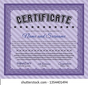 Violet Diploma template or certificate template. Money design. Customizable, Easy to edit and change colors. With background. 