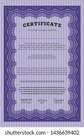 Violet Diploma template or certificate template. Money Pattern design. Printer friendly. Vector illustration. 