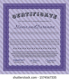 Violet Diploma template or certificate template. Money style design. Printer friendly. Detailed. 