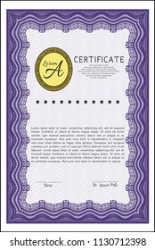 Violet Diploma template or certificate template. Nice design. With guilloche pattern. Customizable, Easy to edit and change colors. 