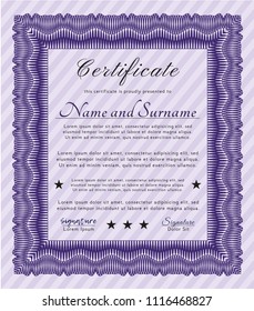 Violet Diploma template or certificate template. Perfect design. Detailed. With complex linear background. 