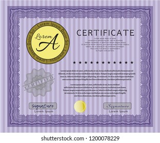 Violet Diploma template or certificate template. Perfect design. With linear background. Vector illustration. 