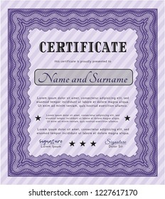 Violet Diploma template or certificate template. Perfect design. With complex linear background. Customizable, Easy to edit and change colors. 
