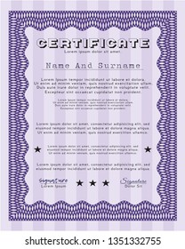 Violet Diploma template or certificate template. Perfect design. With linear background. Detailed. 