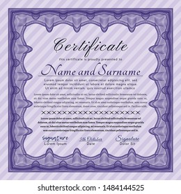 Violet Diploma template or certificate template. Perfect design. Detailed. With linear background. 