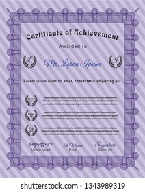 Violet Diploma template or certificate template. Printer friendly. Detailed. Cordial design. 