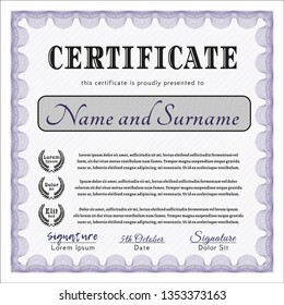 Violet Diploma template or certificate template. Printer friendly. Money design. Detailed. 