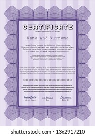 Violet Diploma template or certificate template. Printer friendly. Vector illustration. Excellent design. 