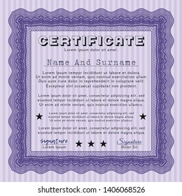 Violet Diploma template or certificate template. With quality background. Detailed. Money Pattern design. 