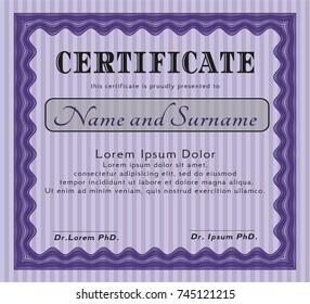Violet Diploma template or certificate template. With quality background. Vector illustration. Retro design. 