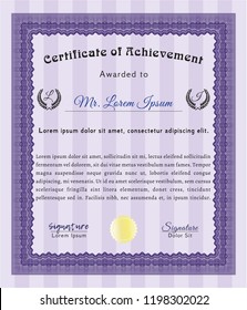 Violet Diploma template or certificate template. Retro design. With complex background. Vector illustration. 