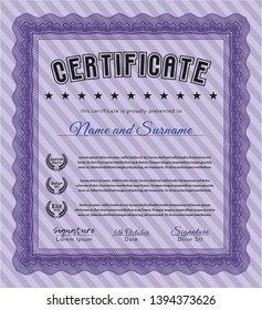 Violet Diploma template or certificate template. Retro design. With guilloche pattern and background. Detailed. 